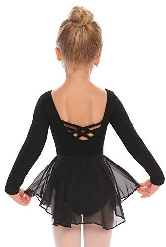 Arshiner Kids Girls Classic Long Sleeve Leotard Dance Ballet Dress, Black, 120(Age for 3-4Y)