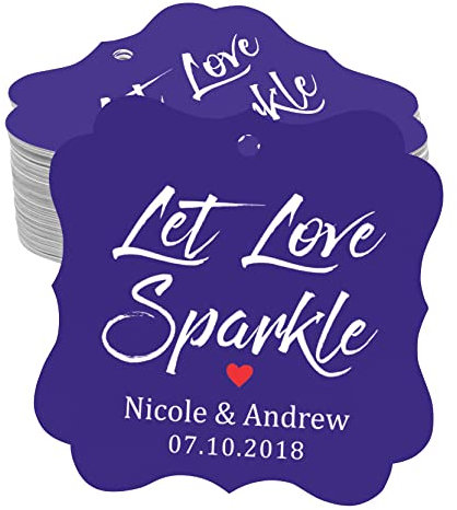Darling Souvenir Let Love Sparkle de la boda de papel personalizada Etiquetas personalizadas del nombre de etiquetas colgantes-púrpura violeta-100 Etiquetas