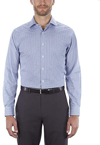 Van Heusen Men's Regular Fit Flex Collar Check Dress Shirt, Midnight, 16 Neck 34-35 Sleeve