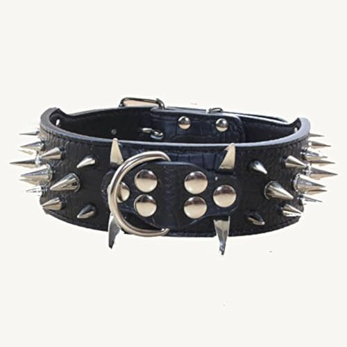 haoyueer Hundehalsband mit Spitzen Nieten, 5,1 cm breit, stilvolles Leder-Hundehalsband für mittelgroße und große Hunde, Pitbull, Labrador, Boxer Rottweiler, Deutscher Schäferhund, Schwarz, Größe L