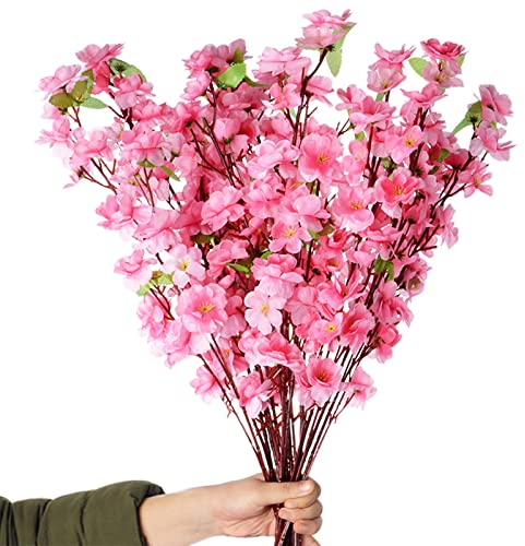 HanOBC 10PCS Artificial Cherry Blossom Branches Silk Spring Peach Blossom Fake Flowers Arrangements for Home Wedding Decoration