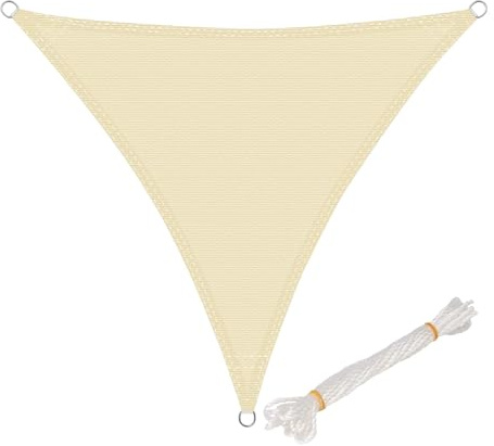 WOLTU Voiles d'ombre Triangle 5x5x5 m Respirante en HDPE, Toile d'ombrage Protection Solaire, Anti 85% UV Contre Le Vent, pour Jardin terrasse Camping Crème
