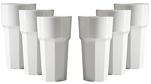 Virtually Glass Unbreakable Reusable Polycarbonate Plastic White Octagon Shaped Tumblers.(340ml/ 12oz to Rim Height 14.4cm, Max Diameter 7.9cm) Solid Gloss Look Made in UK (6)