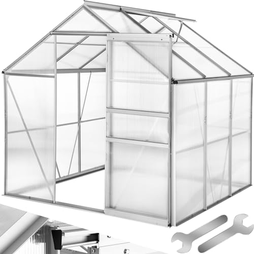 tectake® Serre de Jardin en Aluminium Polycarbonate pour Potager Exterieur Serre de Jardin pour Hivernage Tente Abri pour Les Plantes Serre à semis Jardinage - 190x185x195 cm