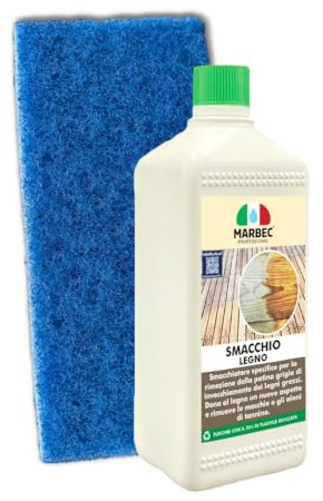 MARBEC Smacchio Legno 1LT + Tampone Blu | Detergente smacchiatore specifico per legno macchiato o ingrigito e invecchiato
