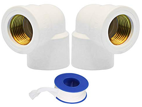 YOFASEN Raccordi per Tubi Acqua in PVC, 25mm - 2 pezzi Angolo Raccordo a Gomito 90 ° Raccordi Filettatura Femmina Connettore + 1 pezzir Tubi Nastro