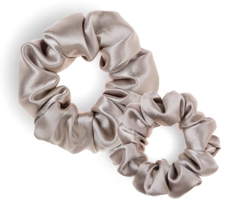 Leirinik Scrunchie aus Seide - Maulbeerseide/Mulberry silk - haarschonende Haargummis gegen Haarbruch, Haarpflege ohne Schäden, Grade 6A Qualität, 2 Stück - beige in 9cm/12cm