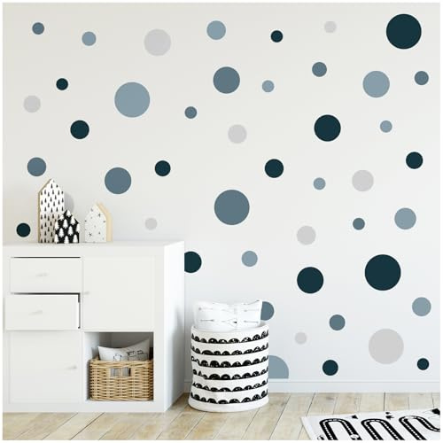 yabaduu 100 Klebepunkte Kreise Punkte Wandtattoo Kinderzimmer Schlafzimmer Babyzimmer Aufkleber Folie Deko Selbstklebend für Junge Mädchen Pastell (Y035-2 Blau-Grau)