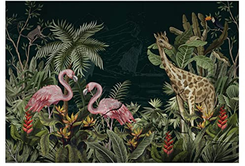 WallArena - Vlies Fototapete Dschungel 368x254 cm - Fototapeten - Tapeten - für Wohnzimmer Schlafzimmer - Vliestapete Wandtapete Tapete 3D Effekt- inkl. Kleister - Flamingos