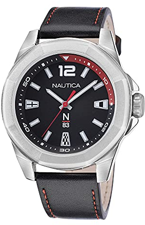 Nautica Men's Quartz Leather Strap, Black, 22 Casual Watch (Model: NAPTBF105)