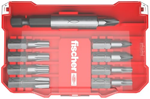 fischer Profi Bit Set, für einen schnellen Bitwechsel, universeller Einsatz mit den gängigsten Bits mit TX- & PZ-Antrieb und einem Bithalter, für eine Vielzahl von Schraubanwendungen, 10 Teile