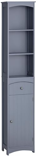 HOMCOM Bathroom Storage Cabinet, Free Standing Bathroom Storage Unit, Tall Linen Tower with 3-Tier Shelves and Drawer, Grey