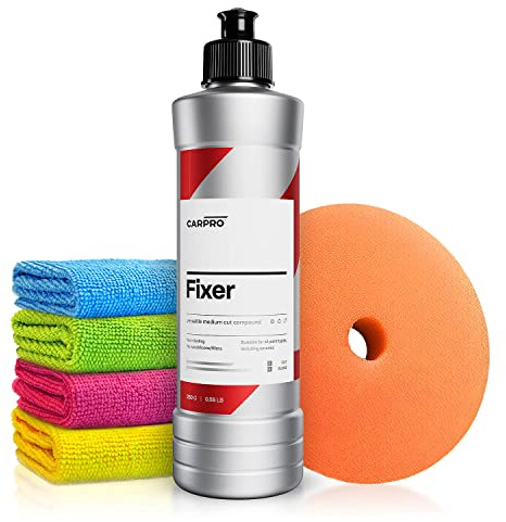 Autopolitur Set: CarPro Fixer One-Step Politur (250g) - Medium Cut Compound mit mittlerer Schleifwirkung für ein Hochglanz-Finish - Exzenter oder Rotation - Auto polieren | 6-teilig