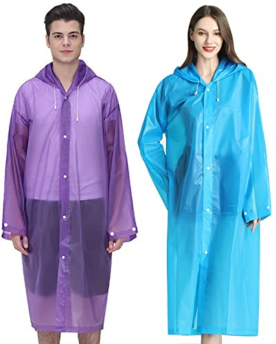 Cosowe Raincoats Rain Poncho for Adults, 2 Pack Reusable Rain Jacket Rainwear Emergency for Women Men with Hoods and Sleeves, Waterproof for Outdoors, Camping, Disney