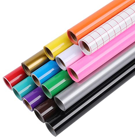 HTVRONT Multi-Color Permanent Adhesive Vinyl Rolls 13 Pack 12 x 3FT | 30.5x91CM, includes transfer tape, compatible with Cricut, Silhouette & Cameo cutters for custom craft decals