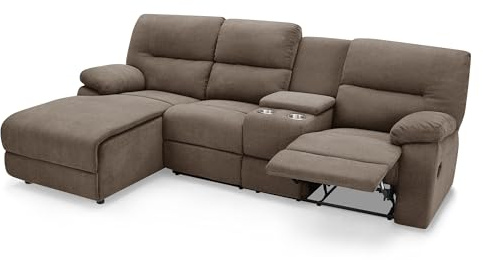 Home Detail Jacob Recliner Sofa Left-Hand Chaise, Brown Fabric | Reclining, L Shaped, Upholstered Linen Fabric