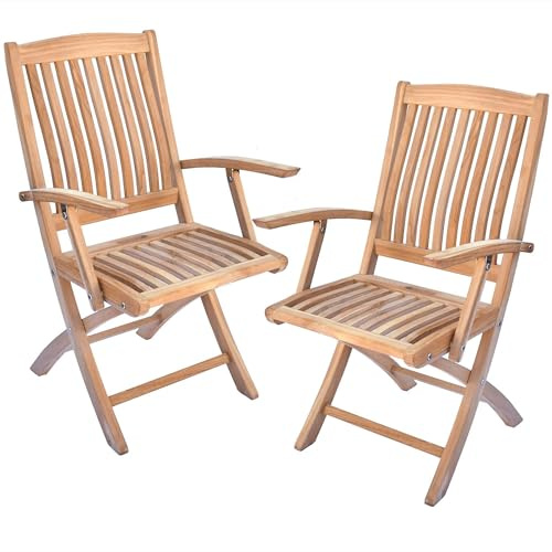 Teako Design Teak Klappstuhl Ancona mit Armlehnen 2 Stück, Robuster Outdoor-Stuhl, Wetterfeste Gartenmöbel, FLEGT-Lizenziertes Teakholz, Hochwertige Gartenausstattung (Ohne, 110 cm)