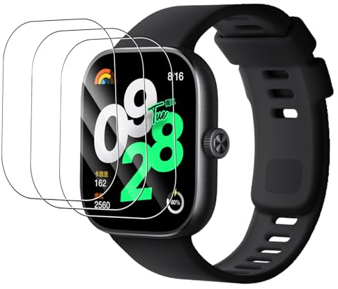 NUCNOK 3 Pack Protector de Pantalla para Redmi Watch 4,Cristal Vidrio Templado,9H Dureza,Antiarañazos,Anti-Huellas,HD Transparente