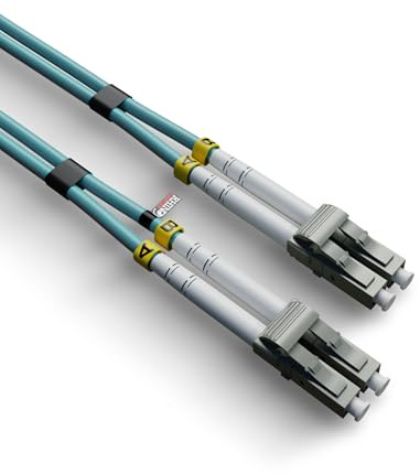 rhinocables OM4 LC Fibre Optic Cable | 50/125µm Multi-Mode | Aqua LSZH Jacket for Safety | 850nm & 1300nm Wavelength | Optical Lead for Network Transceivers, SFP Modules & Ethernet Devices (50cm)
