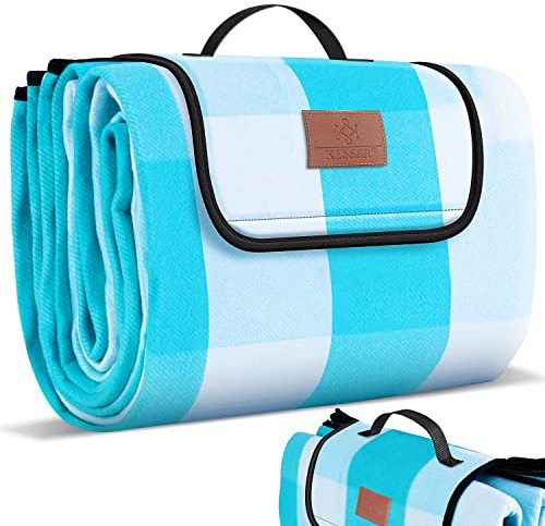 KESSER® Picknickdecke campingdecke XXL 200 x 200 cm - wärmeisoliert mit wasserdichter Unterseite mit Tragegriff Faltbare Stranddecke Picknickdecken für 4-6 Personen Waschbar Picknick Decke