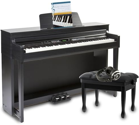 Fame DP-8600 E-Piano Deluxe-Set, 88 Tasten Hammermechanik, 181 Sounds, 50 Styles, 256-fache Polyphonie, USB MIDI, Mattschwarz, inkl. Klavierbank, Kopfhörer, Notensammlung
