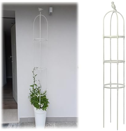 Metall-Gartenspalier für Kletterpflanzen, Gartenturm-Obelisk-Rankgitter, Rostfreie Topfpflanzen-Kletterstütze für Drinnen und Draußen, Blumen Rankhilfe, Gemüse, Obst, Weinreben(Color:White,Size:25*150