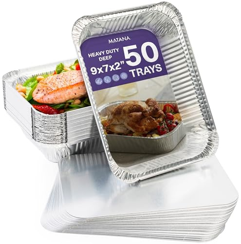 MATANA 50 Aluschalen mit Deckel – 22×17 cm (1200 ml), 4,2 cm tief | Schwerlast-Aluminium Backofen- & Grillschalen – Robuste Auflaufformen, Stapelbar, Ofen- & Gefrierschrankgeeignet