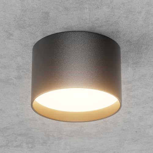 Klighten Surface Mounted Ceiling Spotlight LED 12W 598LM, Round Modern Spotlight, Aluminum Ceiling Spot for Kitchen, Hallway, Living Room, Bedroom, Warm White 3000K, Matt Black, 6 x 9 cm