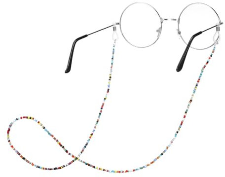 WRITWAA Damen Brillenkette Mit Bunten Perlen - 2er Set Anti-Rutsch Brillenhalter Halskette Modische Lesebrille Als Brillenzubehör Für Brille Ideal Für Damen