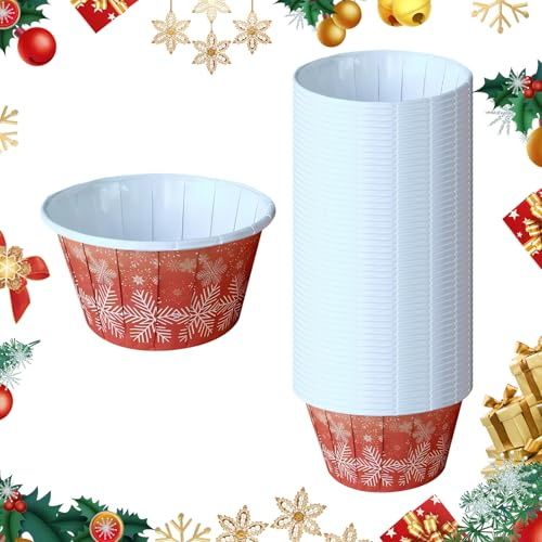 Larfraecy 100 Stück Weihnachten Schneeflocke Kuchen Tassen - Muffin Papier Liner Fälle, Cupcake Cases zum Backen, Einweg-Backformen für Festliche Anlässe