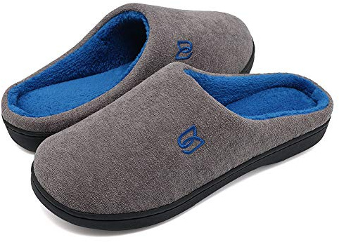 WateLves Zapatillas Hombre Mujer Invierno CáLido Zapatos Memory Foam Casa Antideslizante Pantuflas (Y-Gris/azul, 43.5 EU)