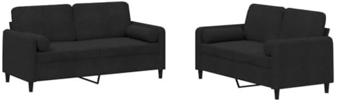 HETFTJN Chaiselongue Sofa Schlafcouch Camping Sofa Sofagarnituren - 2-TLG. Sofagarnitur mit Kissen Schwarz Samt für Relaxationsraum Jugendzimmer Hotelzimmer Büro