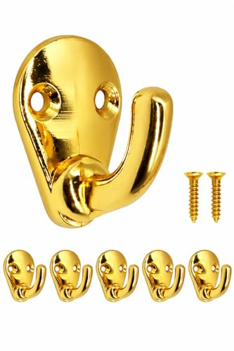 Fuxxer Klassische Garderoben-Haken, Handtuch-Haken, Eisen-Haken, gold, 5er Set