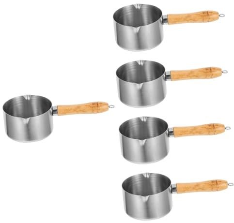 Cabilock 5 Pièces Poêle à Crêpes En Acier Inoxydable Petit Pot à Bec Creuset De Fromage Casserole Pour Cuisiner Pot De Pâtes Moule à Fromage Chauffe-sauce Chauffe-beurre Friture En Bois