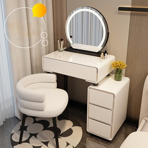 Tavolo da trucco con specchio e luci Toeletta da Trucco Moderna con Specchio Illuminato Tavolini da Toilette per Camera da Letto per Donne e Ragazze per Camera da Letto Ragazze(Milky white,80cm/31.5in