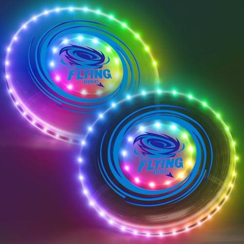 HYES 2 Pack Fliegender Ring für Kinder, 45 LEDs, 14 Beleuchtung Modi, Wiederaufladbar, leichtes, Fliegende Scheibe für Indoor Outdoor Sport Spielzeug Geschenk für Teenager Jungen Mädchen