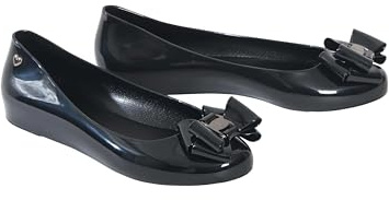 kraftd Womens Jelly Ballet Shoes Bow Details Slip-On Flats Peep Toe Ballerina Pumps | Ladies Footwear | Office Pump | Shoe (Black Patent, 5)