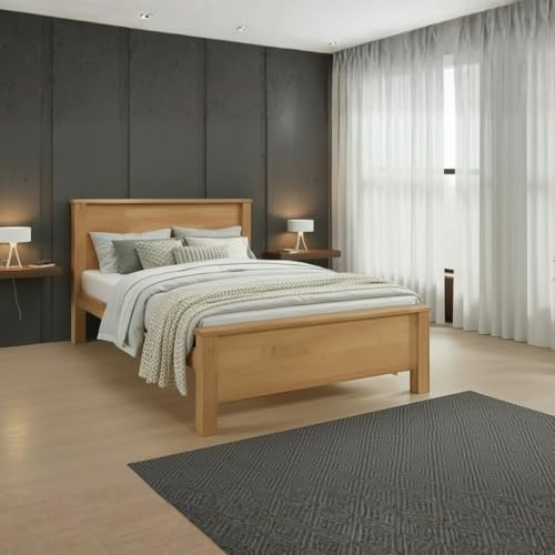 Reinforced Beds, DEREHAM BED, Natural Oak Finish, Reinforced Slats, Strong Wooden Bed (Natural Oak, King (U.K. Standard))
