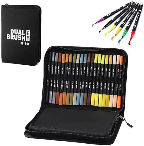 ELLECILA Acrylic Paint Pens - 36 Colors Dual Tip Markers, Fine & Brush Tips for Rock Painting, Quick-Drying Water-Based on Stone, Wood, Glass, Ceramic, Fabric, Canvas