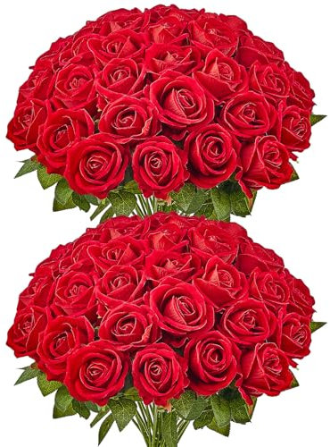 VEVOR Künstliche Blumen Rosen, 60 Stück Kunstblumen, Rote Gefälschte Rose mit Stielen, Schaumrosen für DIY Hochzeit Blumensträuße Braut Valentinstag Muttertag Zuhause Dekoration