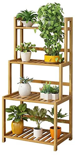 Grand support pour plantes en bambou – Support échelle pour pot de fleurs pour intérieur et extérieur, étagère de rangement à plusieurs niveaux, parfait pour les espaces d'angle – 50 x 33 x 103 cm