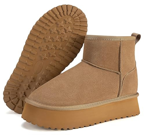 Mishansha Stivali Invernali da Donna Foderate Stivali da Neve Caldi Antiscivolo Stivaletti da Neve Donna Inverno, Khaki 37 EU