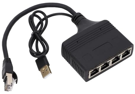 Fockety Ethernet Splitter, 4 Port High Speed 1000Mbps Internet Splitter Lan Either Network Ethernet Switch, Gigabit RJ45 Network Adapter with USB Power Cable