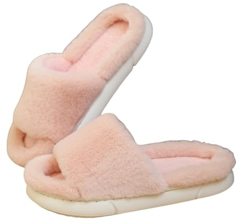 Zapatillas de invierno cálidas y peludas con puntera abierta - Mujeres Hombres Casa Zapatillas Unisex Pantuflas Antideslizantes Zapatos de cabaña Zapatillas de casa Cómodas Zapatillas de Felpa Parejas