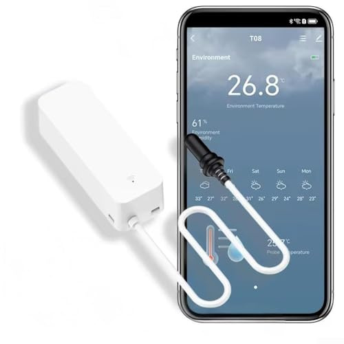 Termómetro digital WiFi higrómetro con sonda, para control remoto Tuya, monitor inteligente de humedad de temperatura para refrigerador, pecera, acuario