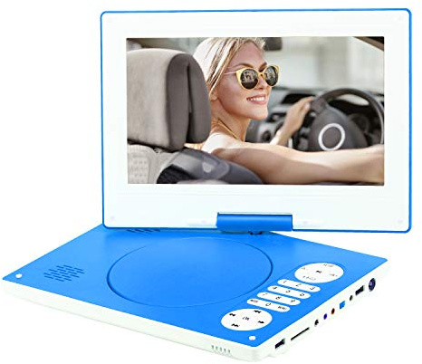 YOOHOO Portable DVD Player12.5 with 10.5 270° Rotatable HD Swivel Screen With Rechargeable Battery AC Adapter Supports All-Region, multi region,car dvd players for kids（blue）