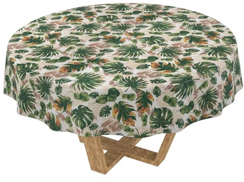 ANRO Tischdecke abwaschbar Dschungel rund Ø 140 cm Outdoor wetterfest | Tischwäsche aus beschichtetem Stoff – schmutz- & wasserabweisend, pflegeleicht – waschbar bei 30 °C