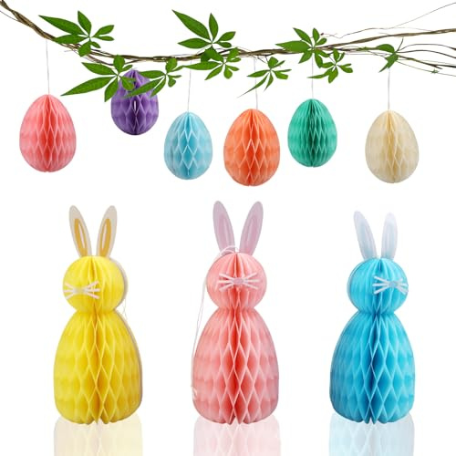 XIANJIA 15 Stück Honeycomb Paper Balls, Ostereier Papier Wabenbälle, Wabenbälle Deko, Aufhängen Osterhasen Deko, Waben Hängendedeko für Innen und Draußen Ostern Osterstrauß Osterstrauchdeko