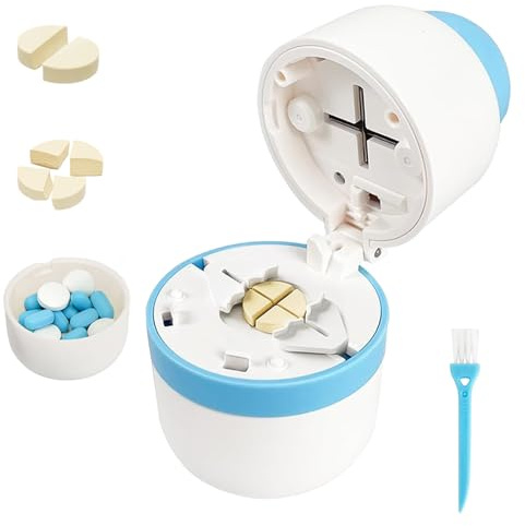 Pill Cutter Splitter for Small or Large Pills, Profesional Pill Cutter 1/4 & 1/2 Divider, Includes Storage Compartment, Accurate and Easy Cutting for Tablets, Vitamins (Blue)