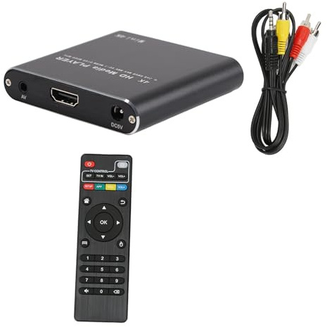 FAUOSWUK 4K-HD-Videoplayer, Multiformat-Wiedergabe-Streaming-Mediaplayer mit 4 GB Speicher und Mehreren Untertiteln, für HD-Multimedia-Schnittstelle, AV-USB-Speicherkarten (EU-Stecker)